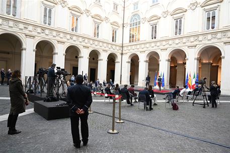 20/10/2020. Pedro Sánchez visita Italia. El presidente del Gobierno, Pedro Sánchez, y el primer ministro de la República Italiana, Giuseppe ...