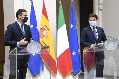 20/10/2020. Pedro Sánchez visita Italia. El presidente del Gobierno, Pedro Sánchez, y el primer ministro de la República Italiana, Giuseppe ...