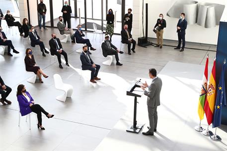 20/11/2020. Sánchez presenta en La Rioja el Plan de Recuperación, Transformación y Resiliencia. El presidente del Gobierno, Pedro Sánchez, d...