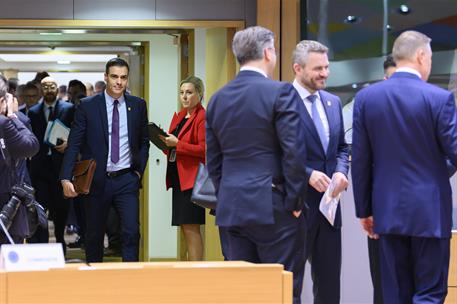21/02/2020. Pedro Sánchez asiste a la reunión extraordinaria del Consejo Europeo. El presidente del Gobierno, Pedro Sánchez, entra en la sal...