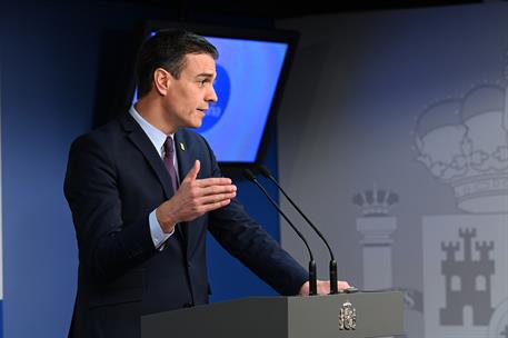 21/02/2020. Pedro Sánchez asiste a la reunión extraordinaria del Consejo Europeo. El presidente del Gobierno, Pedro Sánchez, durante la rued...