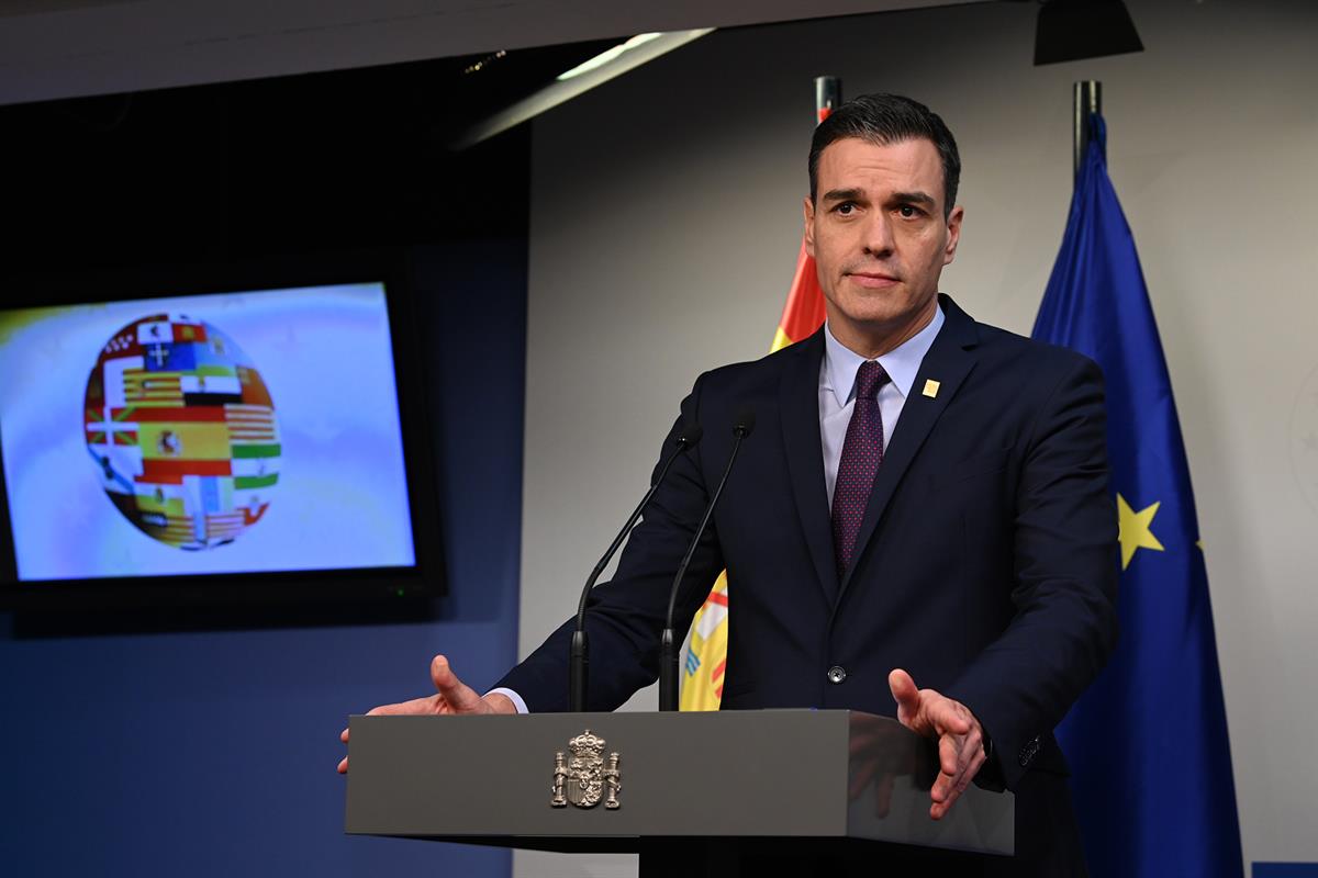 21/02/2020. Pedro Sánchez asiste a la reunión extraordinaria del Consejo Europeo. El presidente del Gobierno, Pedro Sánchez, durante la rued...