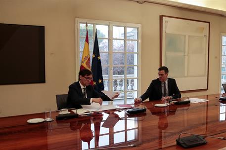 21/03/2020. Sánchez preside la reunión del Comité CientíficoTécnico COVID-19. El presidente del Gobierno, Pedro Sánchez, acompañado del mini...