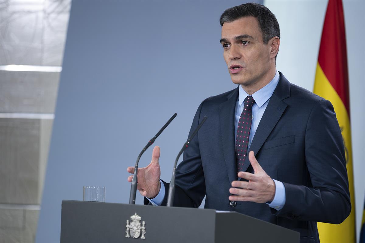 21/03/2020. Comparecencia del presidente del Gobierno. El presidente del Gobierno, Pedro Sánchez, durante su comparecencia en La Moncloa par...