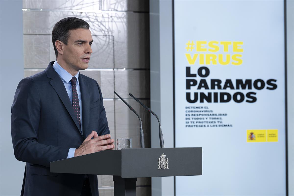 21/03/2020. Comparecencia del presidente del Gobierno. El presidente del Gobierno, Pedro Sánchez, durante su comparecencia en La Moncloa par...