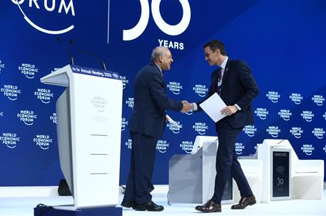 22/01/2020. Pedro Sánchez en la intervención en el Plenario del Foro económico Mundial. El presidente del Gobierno, Pedro Sánchez, durante s...