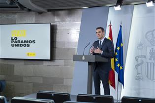 El presidente del Gobierno, Pedro Sánchez, durante su comparecencia en La Moncloa