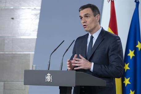 22/03/2020. Rueda de prensa de Pedro Sánchez tras su videoconferencia con los presidentes autonómicos. El presidente del Gobierno, Pedro Sán...