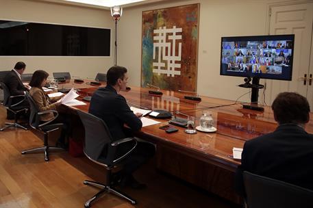 22/03/2020. Conferencia del presidente del Gobierno y varios ministros con los presidentes autonómicos. El presidente del Gobierno, Pedro Sá...