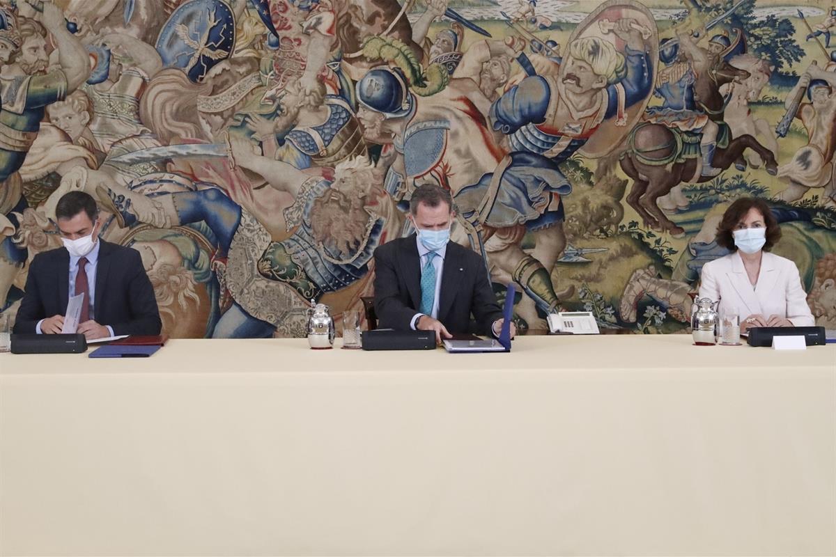 22/06/2020. Pedro Sánchez asiste al Consejo de Seguridad Nacional. El presidente del Gobierno, Pedro Sánchez, junto a S.M el rey, Felipe VI,...