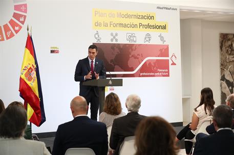 22/07/2020. Sánchez presenta el Plan de Modernización de FP. El presidente del Gobierno, Pedro Sánchez, durante su intervención para present...
