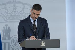 El presidente del Gobierno, Pedro Sánchez, durante su comparecencia en La Moncloa