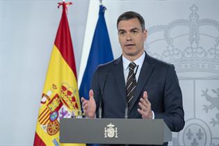 El presidente del Gobierno, Pedro Sánchez, durante su comparecencia en La Moncloa