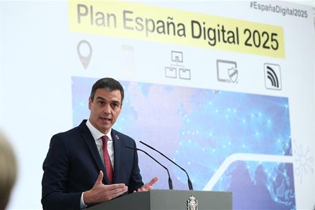 23/07/2020. Pedro Sánchez preside la presentación de 'España Digital 2025'. El presidente del Gobierno, Pedro Sánchez, durante su intervención.