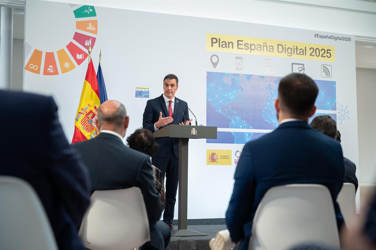 23/07/2020. Pedro Sánchez preside la presentación de 'España Digital 2025'. El presidente del Gobierno, Pedro Sánchez, durante su intervención.