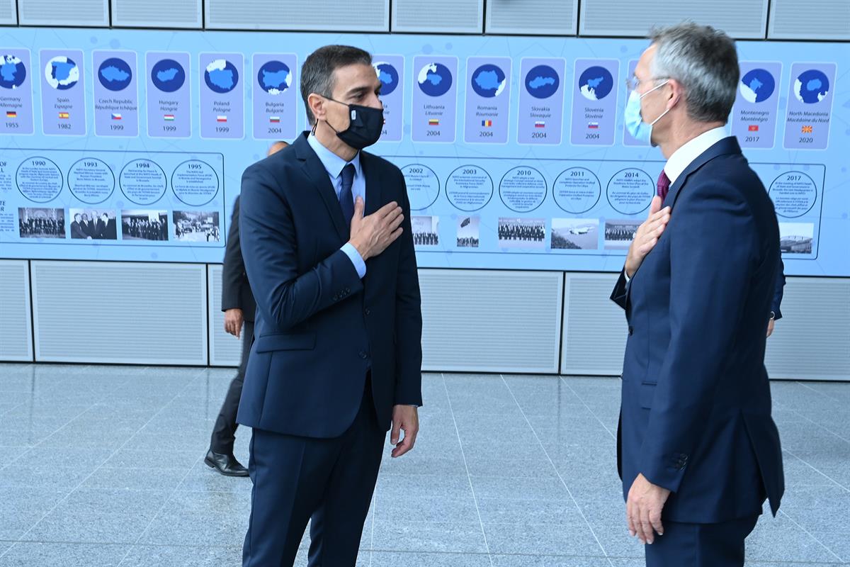 23/09/2020. Reunión de Pedro Sánchez y el secretario general de la OTAN, Jens Stoltenberg. El presidente del Gobierno, Pedro Sánchez, y el s...