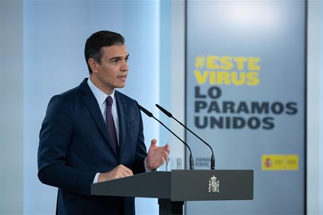 23/10/2020. Declaración Institucional de Sanchez - COVID-19. El presidente del Gobierno, Pedro Sánchez, durante su comparecencia para inform...