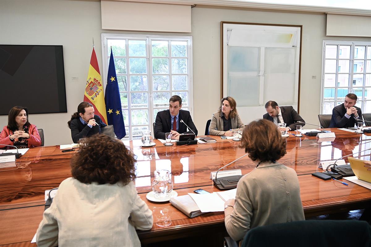 24/01/2020. Pedro Sánchez preside la reunión interministerial de evaluación de daños por la borrasca Gloria. El presidente del Gobierno, Ped...