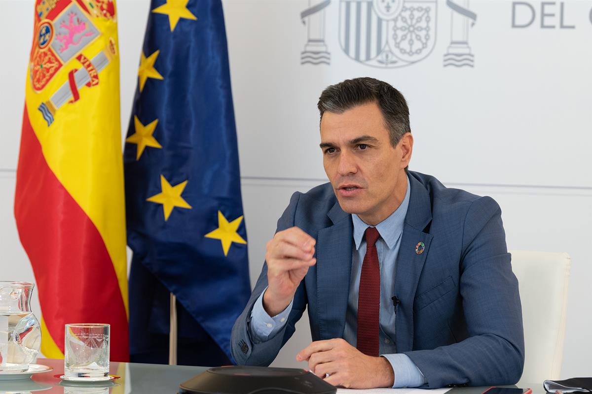 24/11/2020. Sánchez participa en el Foro de Política Exterior de la Fundación Körber. El presidente del Gobierno, Pedro Sánchez, durante su ...