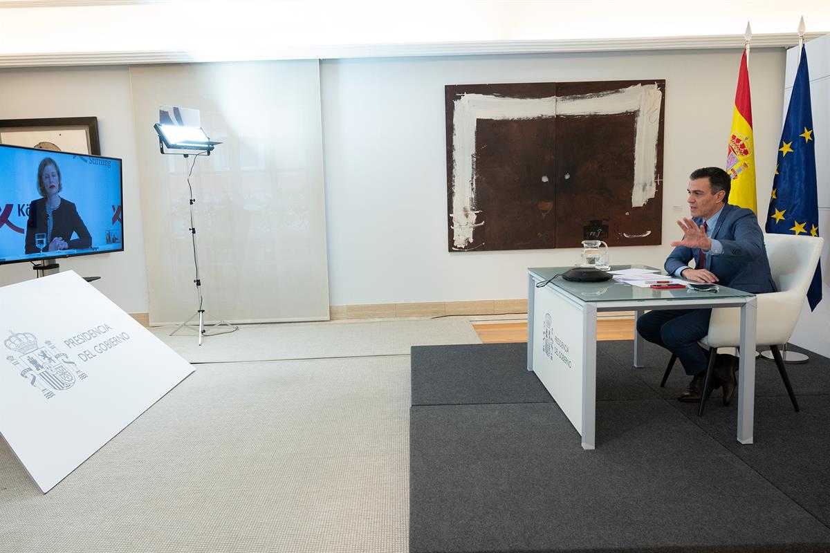 24/11/2020. Sánchez participa en el Foro de Política Exterior de la Fundación Körber. El presidente del Gobierno, Pedro Sánchez, durante su ...