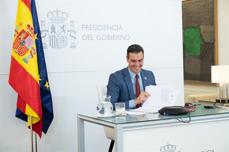 24/11/2020. Sánchez participa en el Foro de Política Exterior de la Fundación Körber. El presidente del Gobierno, Pedro Sánchez, durante su ...