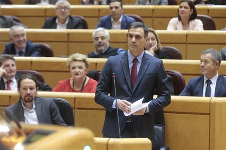 25/02/2020. Pedro Sánchez asiste a la sesión de control del Senado. El presidente del Gobierno, Pedro Sánchez, junto al vicepresidente segun...