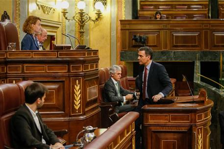 26/03/2020. El presidente Sánchez en el Congreso de los Diputados. El presidente del Gobierno, Pedro Sánchez, durante el Pleno del Congreso ...