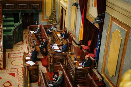 26/03/2020. El presidente Sánchez en el Congreso de los Diputados. El presidente del Gobierno, Pedro Sánchez, durante el Pleno del Congreso ...