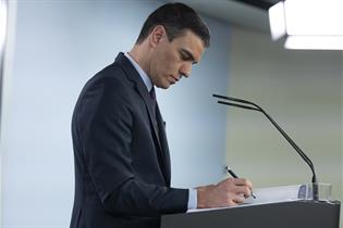 El presidente del Gobierno, Pedro Sánchez, durante su commparecencia en La Moncloa