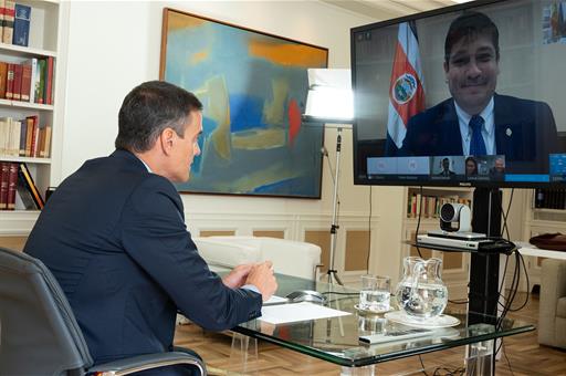 El presidente del Gobierno, Pedro Sánchez, durante el acto celebrado por videconferencia