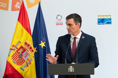 23/07/2020. Pedro Sánchez preside la presentación de 'España Digital'. El presidente del Gobierno, Pedro Sánchez, durante su intervención.