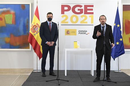27/10/2020. Sánchez e Iglesias presentan el anteproyecto de ley de los PGE 2021. El vicepresidente segundo del Gobierno y ministro de Derech...