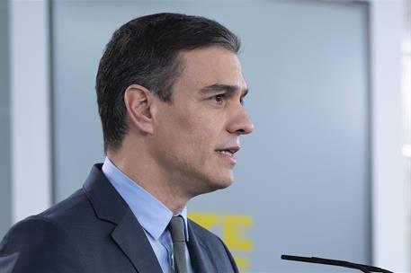 28/03/2020. Comparecencia del presidente del Gobierno. El presidente del Gobierno, Pedro Sánchez, anuncia que los trabajadores de actividade...