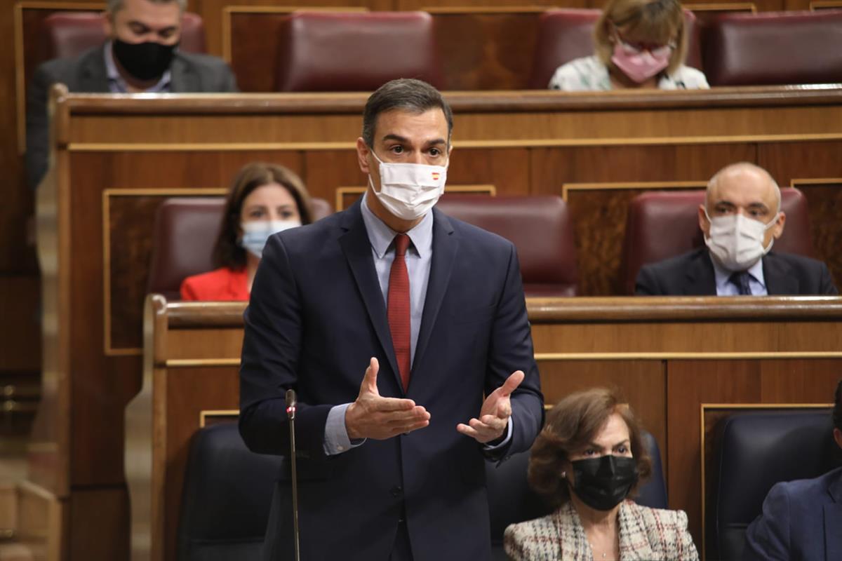 28/10/2020. Pedro Sánchez asiste a la sesión de control en el Congreso. El presidente del Gobierno, Pedro Sánchez, durante la sesión del con...