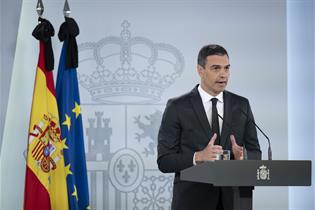 El presidente del Gobierno, Pedro Sánchez, durante su comparecencia en La Moncloa