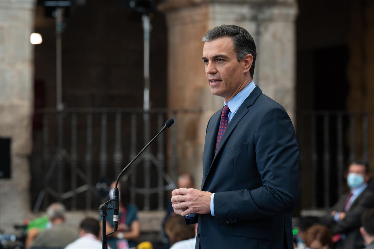 31/07/2020. Pedro Sánchez preside la XXI Conferencia de Presidentes. El presidente del Gobierno, Pedro Sánchez, durante su intervención prev...