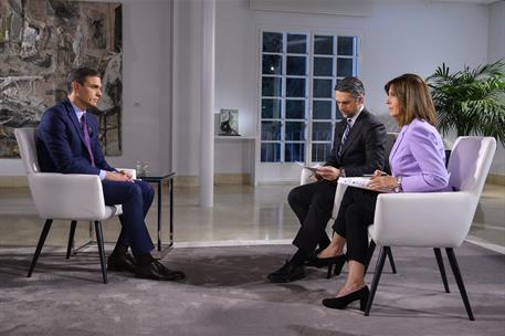 20/01/2020. Pedro Sánchez, entrevistado en La 1 de TVE. El presidente del Gobierno, Pedro Sánchez, durante la entrevista con Ana Blanco y Ca...