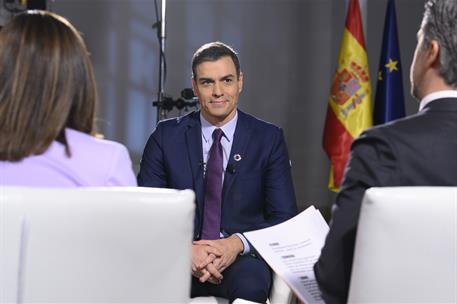 20/01/2020. Pedro Sánchez, entrevistado en La 1 de TVE. El presidente del Gobierno, Pedro Sánchez, durante la entrevista con Ana Blanco y Ca...