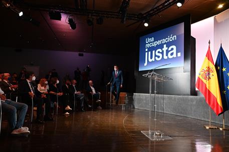 1/09/2021. Pedro Sánchez pronuncia una conferencia en la Casa de América. El presidente del Gobierno, Pedro Sánchez, durante la conferencia ...