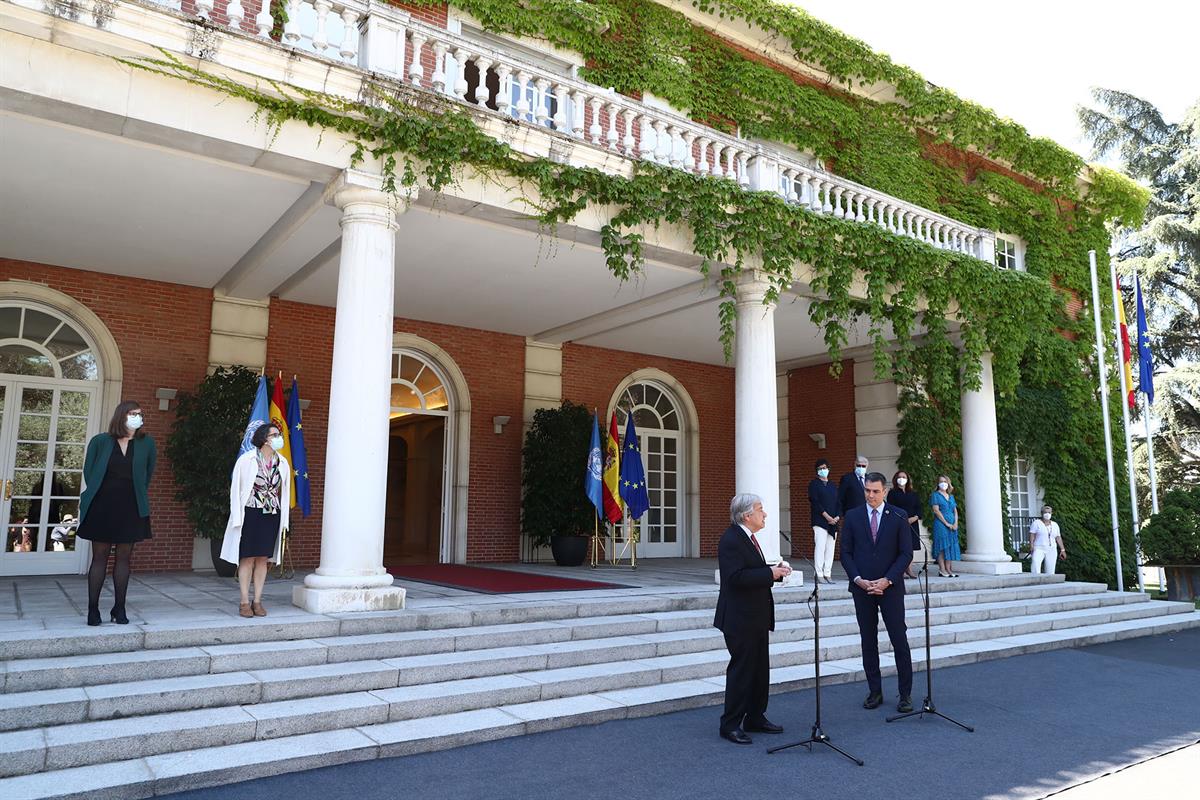 2/07/2021. Pedro Sánchez recibe al secretario general de la ONU, António Guterres. El presidente del Gobierno, Pedro Sánchez, y el secretari...