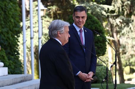 2/07/2021. Pedro Sánchez recibe al secretario general de la ONU, António Guterres. El presidente del Gobierno, Pedro Sánchez, y el secretari...