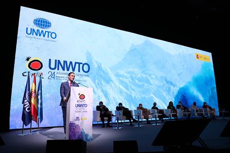 2/12/2021. Sánchez interviene en la Asamblea General de la Organización Mundial del Turismo. El presidente del Gobierno, Pedro Sánchez, dura...