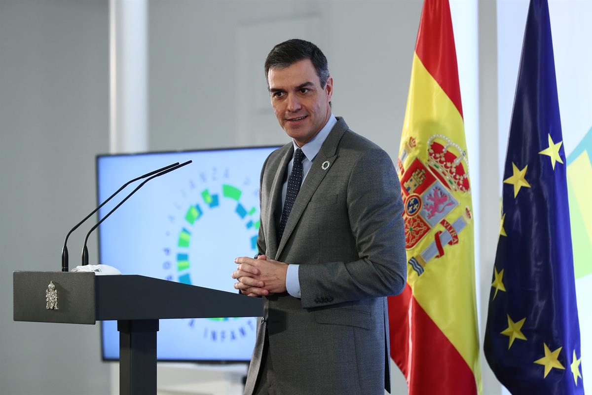 3/02/2021. Sánchez participa en el acto de presentación de la Alianza de País Pobreza. El presidente del Gobierno, Pedro Sánchez, durante su...