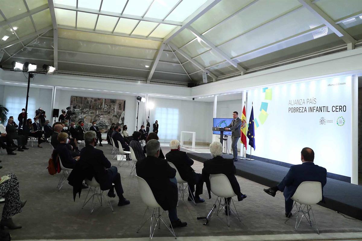 3/02/2021. Sánchez participa en el acto de presentación de la Alianza de País Pobreza. El presidente del Gobierno, Pedro Sánchez, durante su...