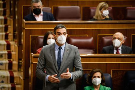 3/02/2021. Pedro Sánchez asiste a la sesión de control en el Congreso. El presidente del Gobierno, Pedro Sánchez, interviene en la sesión de...