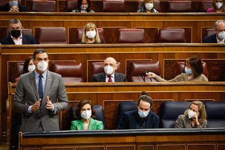3/02/2021. Pedro Sánchez asiste a la sesión de control en el Congreso. El presidente del Gobierno, Pedro Sánchez, durante la sesión del cont...