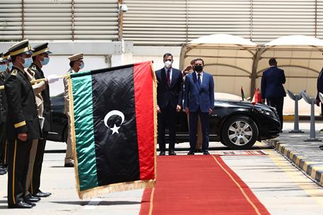 3/06/2021. Viaje de Estado de Pedro Sánchez a Libia. El presidente del Gobierno, Pedro Sánchez, junto al primer ministro del Gobierno de Uni...