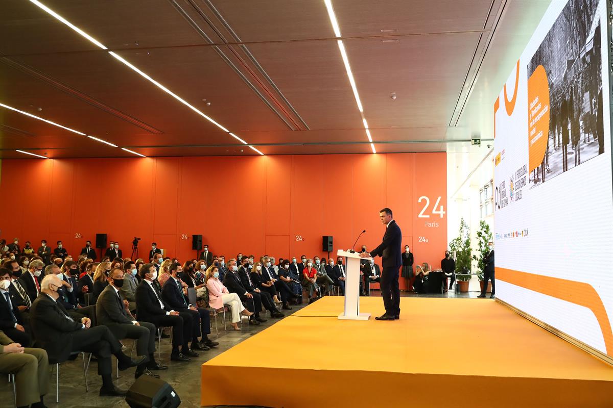 5/10/2021. Pedro Sánchez inaugura el I Foro Urbano de España. El presidente del Gobierno, Pedro Sánchez, durante su intervención el I Foro U...