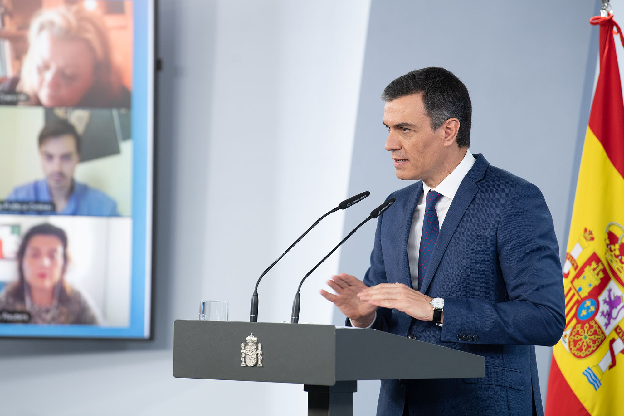 Pedro Sánchez durante su intervención ante los medios de comunicación