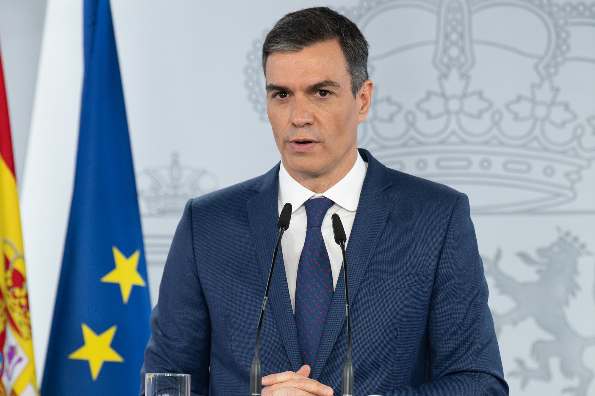 Pedro Sánchez durante su intervención ante los medios de comunicación